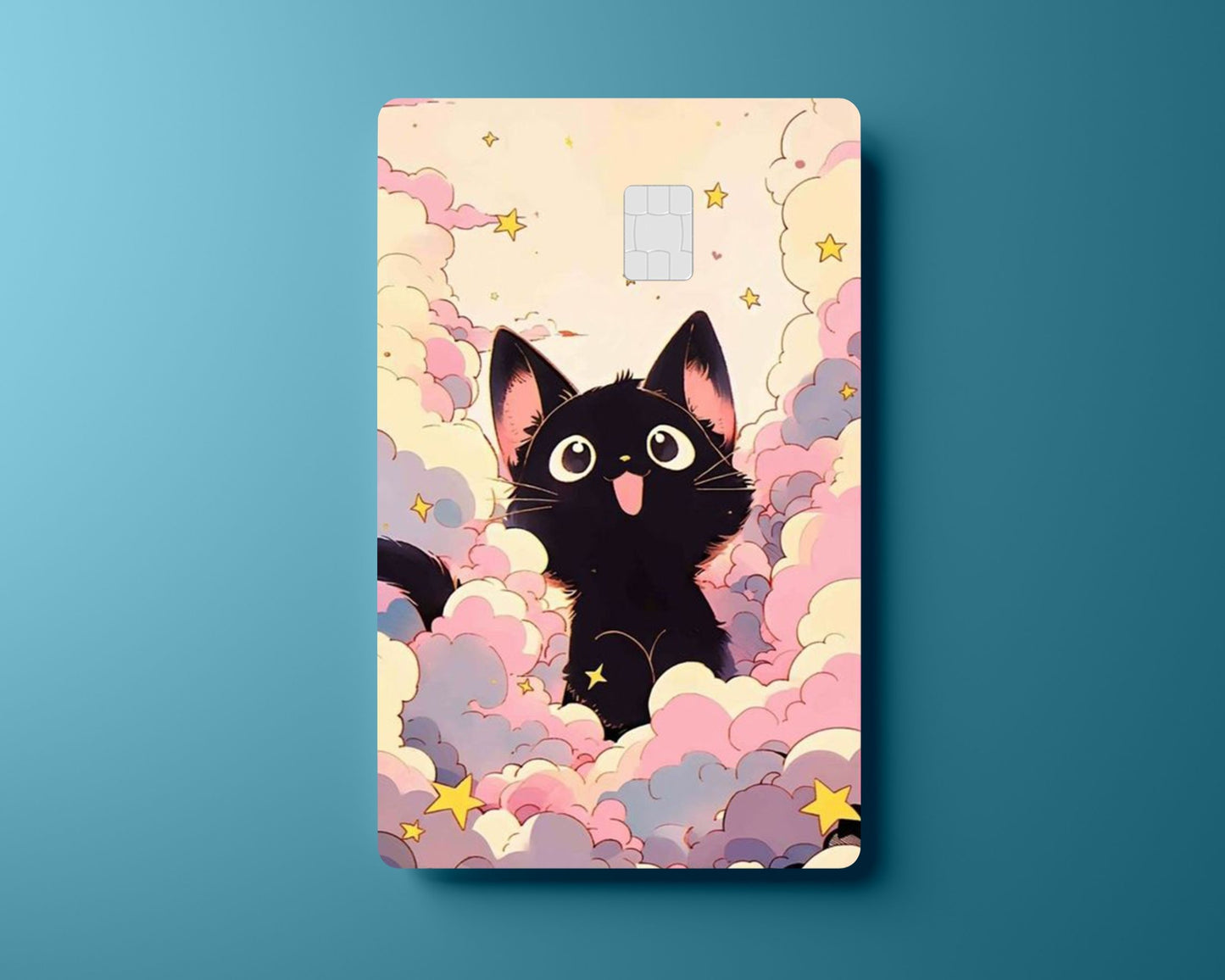 Cute black Cat with White Clouds Card Cover