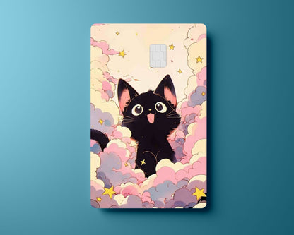 Cute black Cat with White Clouds Card Cover