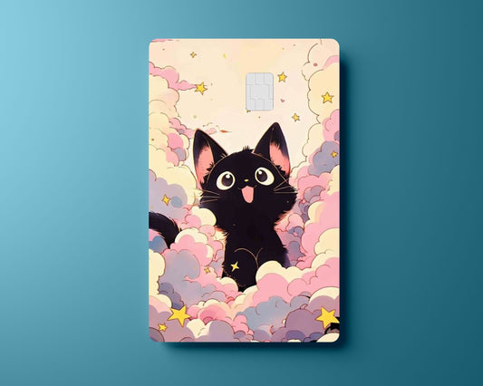 Cute black Cat with White Clouds Card Cover