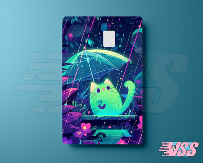 Neon Cat Raining Card Cover