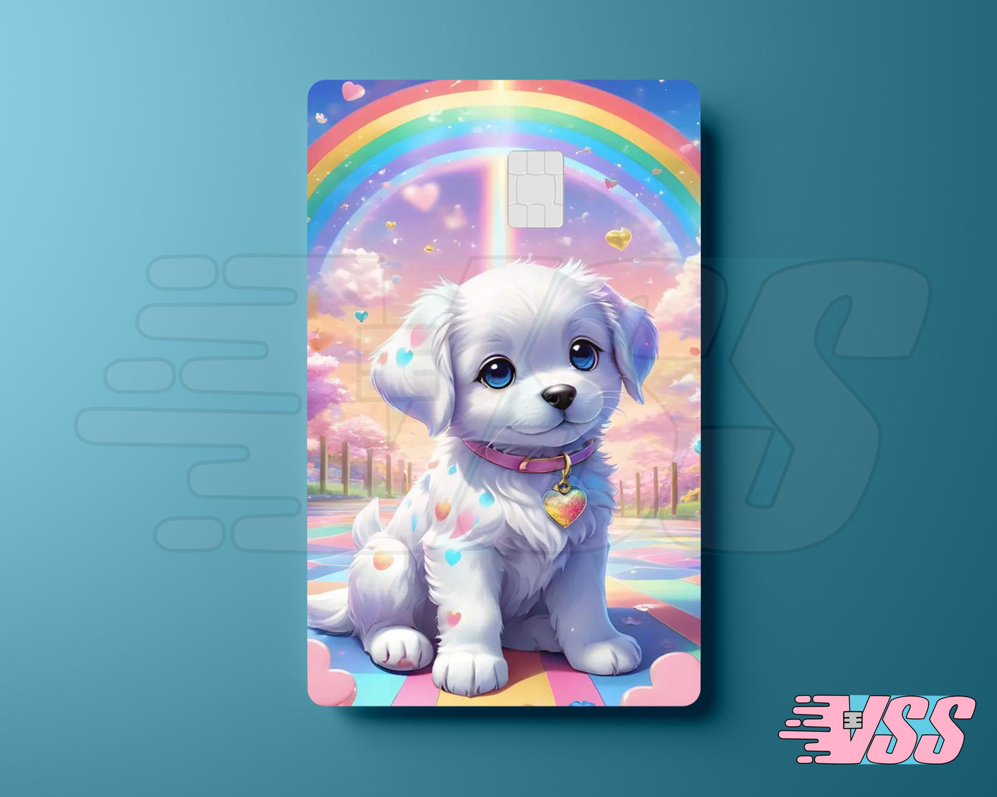 White Puppy with Rainbow Card Cover