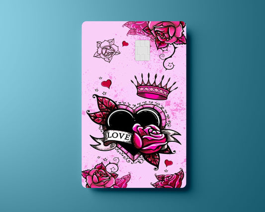 Pink Tattoo Style Flower Card Cover