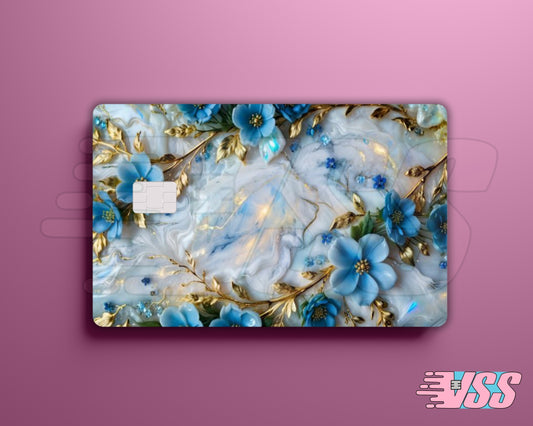 Blue Flowers with Gold Marble Card Cover