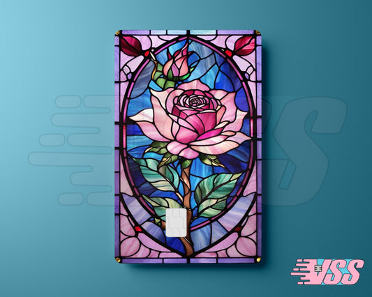 Pink Rose Stained Glass Card Cover