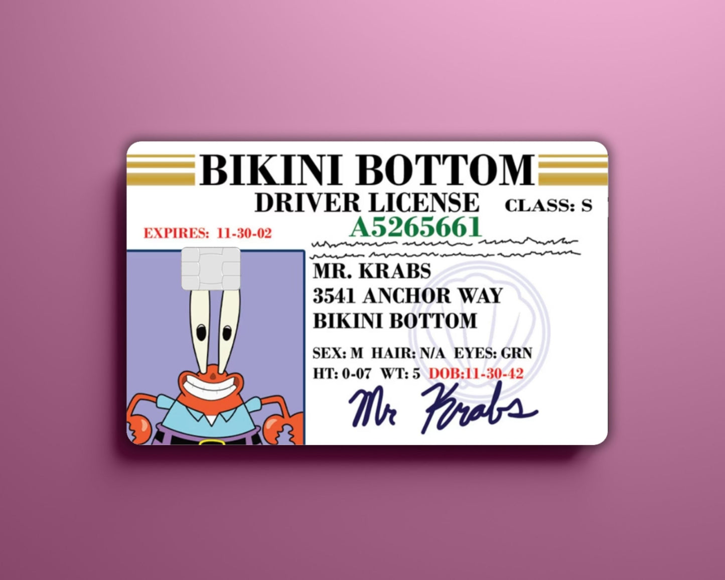 Mr Krabs License Card Cover