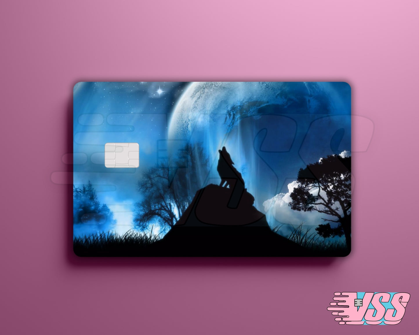Blue Howling Wolf Card Cover